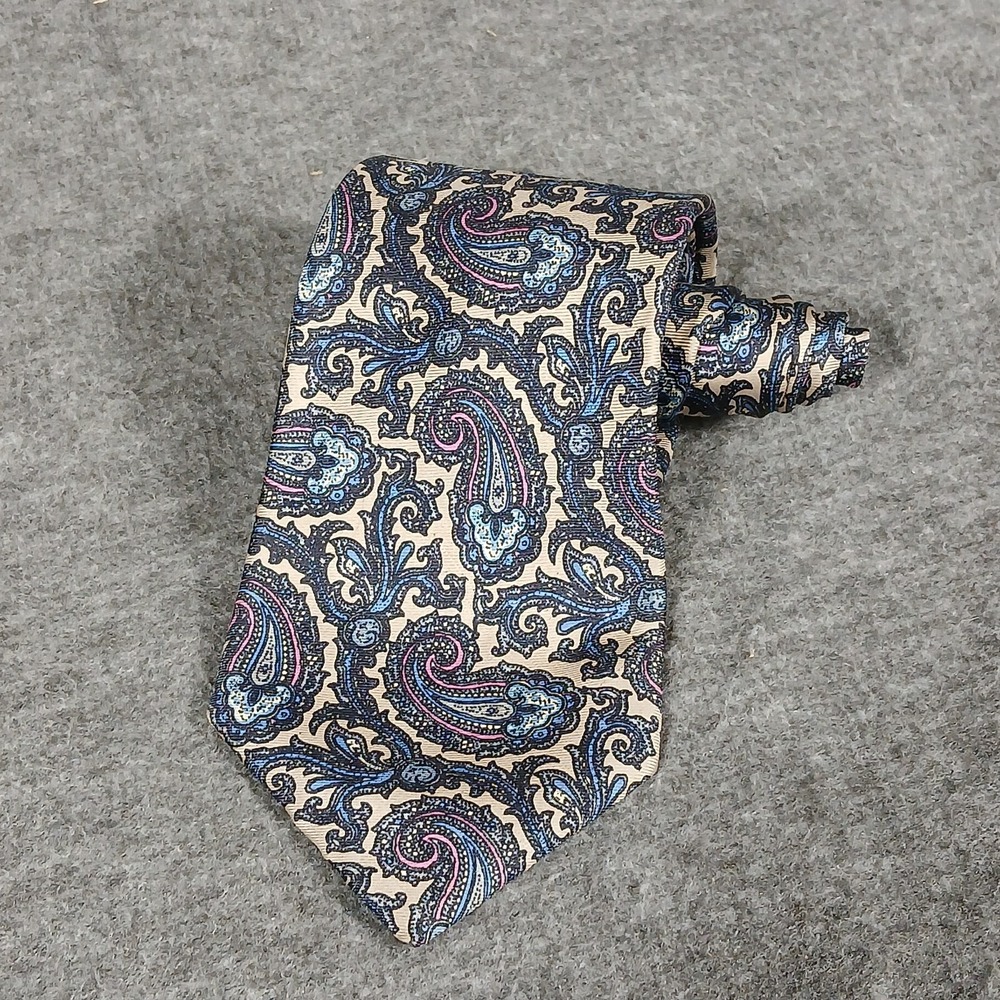 Larrimor's Paisley Tie Mens OS Blue Pink Tan Silk Hand Made England
